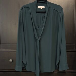 LOFT Tie-Neck Blouse - Long Sleeve V-Neck Top